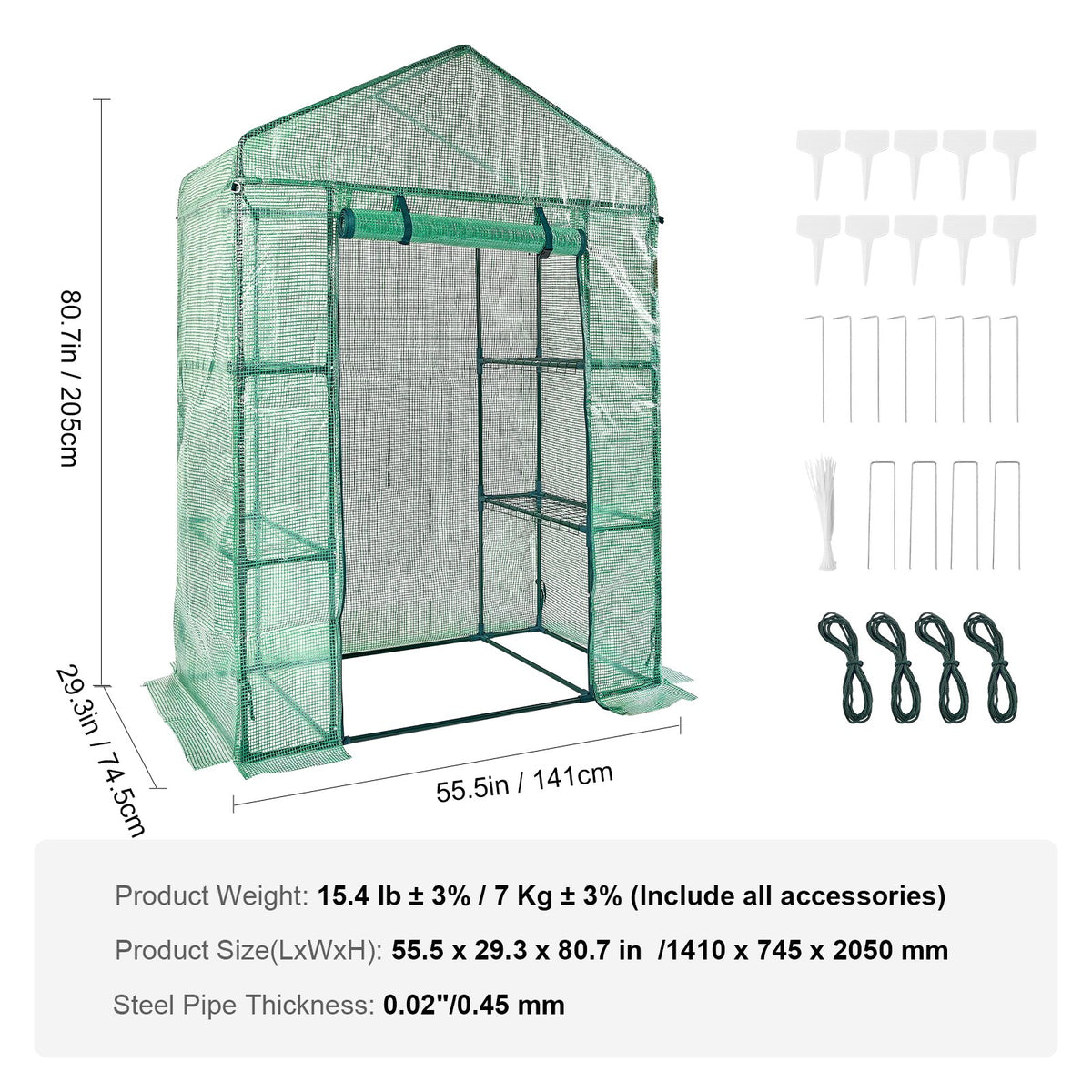 Pieejams 10 dienu laikā! VEVOR siltumnīca  1.40 x 0.73 x 2.04 m, uzstādāma dažu minūšu laikā, augstas stiprības PE pārsegs ar durvīm un logiem un ar pulverkrāsotu tērauda rāmi, piemērots stādīšanai un uzglabāšanai, zaļa