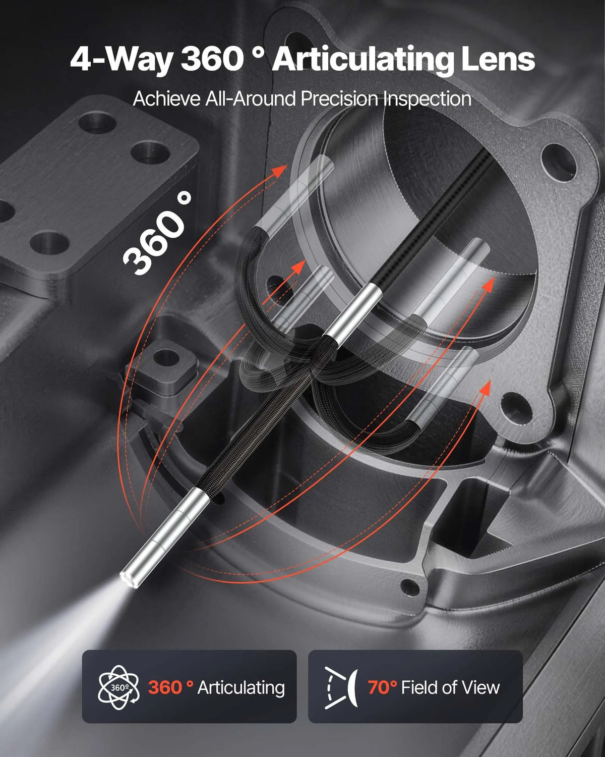 VEVOR artikulējamais boreskops ar 3,9 mm īpaši plānu zondi, 4 virzienu 360° endoskops ar apgaismojumu, 11,4 cm HD IPS ekrāns, 8× tālummaiņa un 1,5 m kabelis auto un šauru mehānisku mezglu pārbaudei