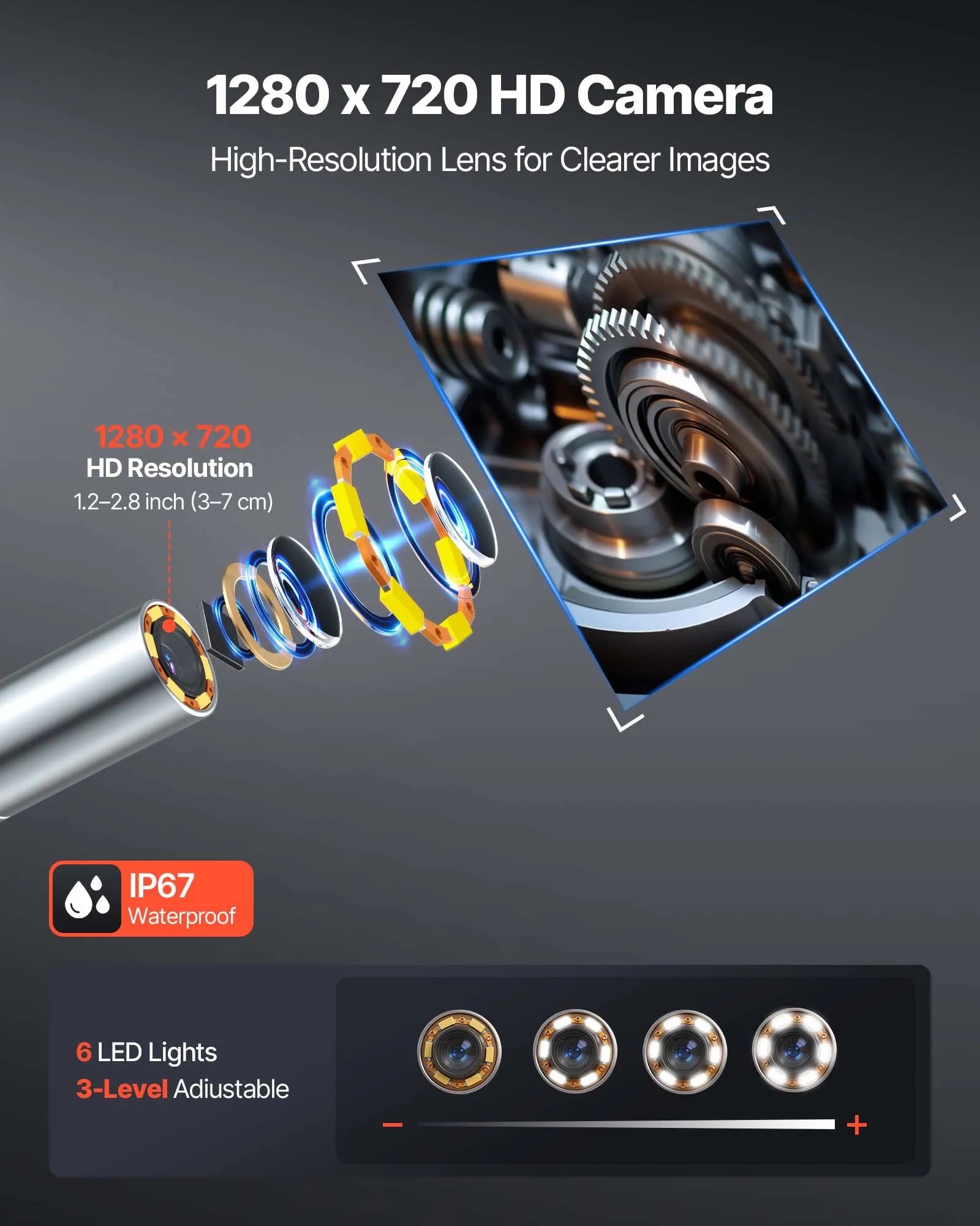 VEVOR artikulējamais boreskops ar 3,9 mm īpaši plānu zondi, 4 virzienu 360° endoskops ar apgaismojumu, 11,4 cm HD IPS ekrāns, 8× tālummaiņa un 1,5 m kabelis auto un šauru mehānisku mezglu pārbaudei