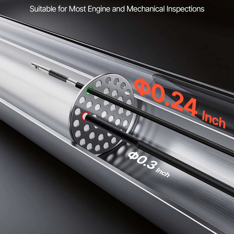 VEVOR divu kameru artikulējamais boreskops ar apgaismojumu, divvirzienu endoskops ar 6,2 mm zondi, 12,7 cm HD IPS dalītā ekrāna displeju, 8× tālummaiņu, IP67 ūdensizturību un 1,5 m kabeli auto un mehānisko iekārtu pārbaudei