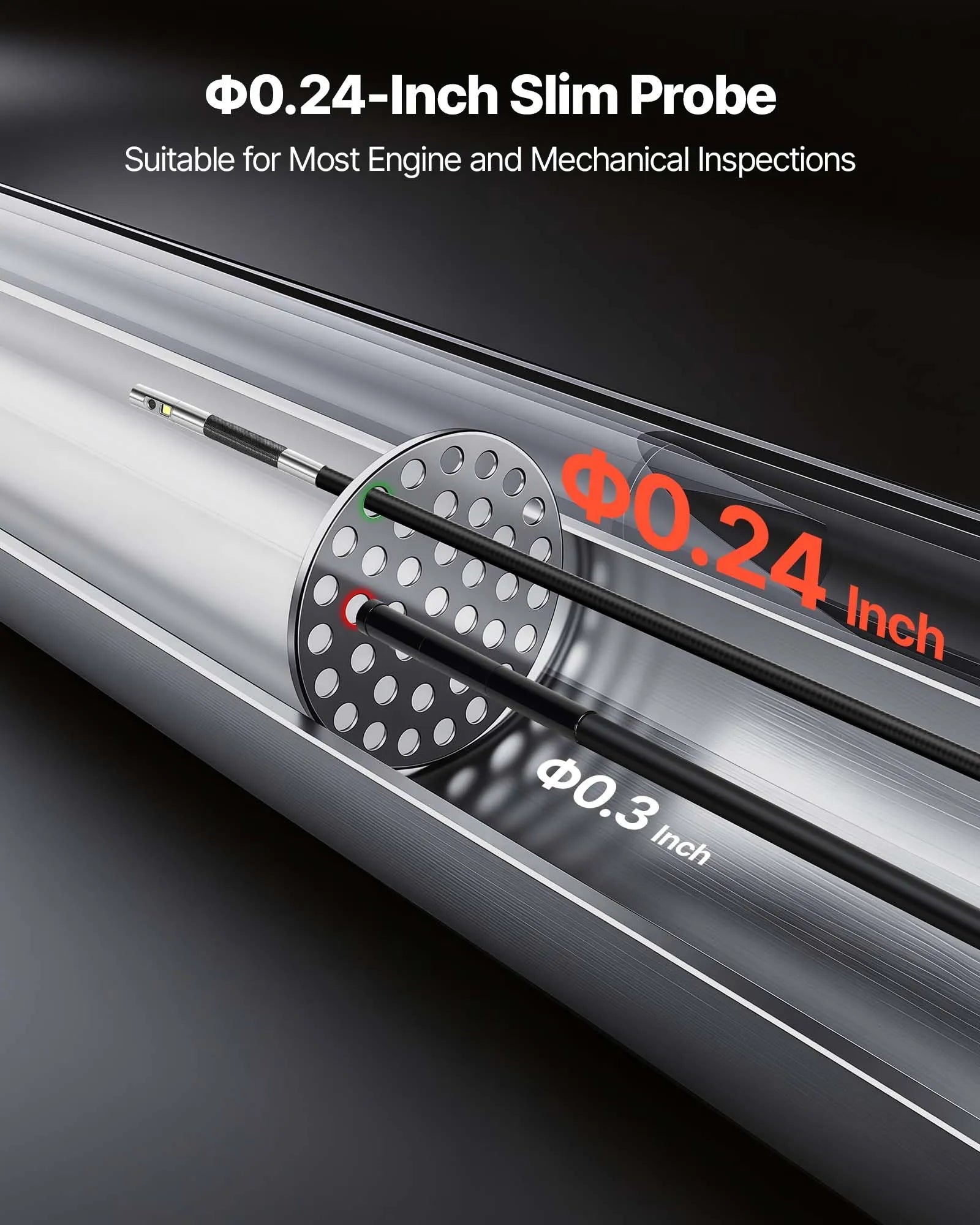 VEVOR divu kameru artikulējamais boreskops ar apgaismojumu, divvirzienu endoskops ar 6,2 mm zondi, 12,7 cm HD IPS dalītā ekrāna displeju, 8× tālummaiņu, IP67 ūdensizturību un 1,5 m kabeli auto un mehānisko iekārtu pārbaudei