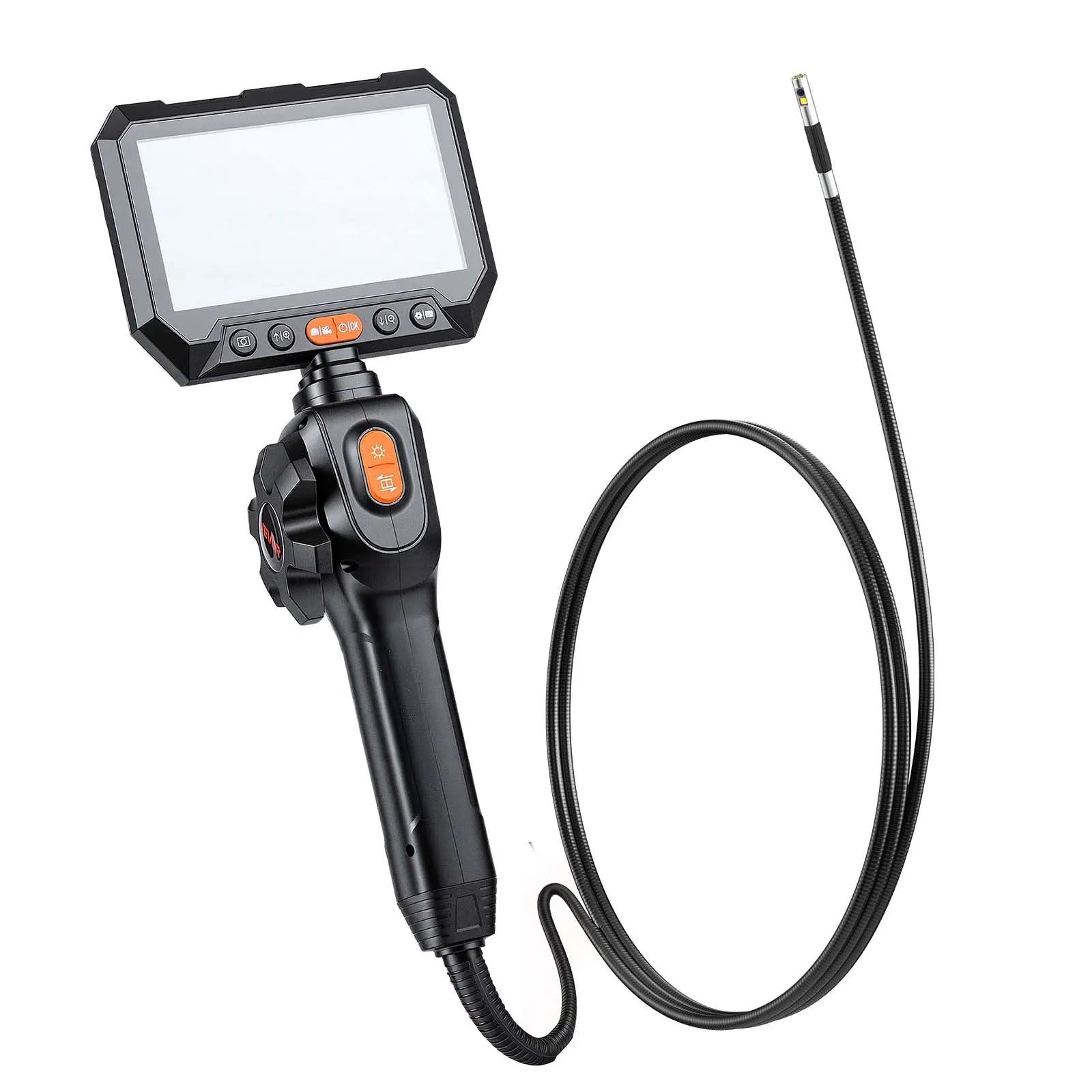 VEVOR divu kameru artikulējamais boreskops ar apgaismojumu, divvirzienu endoskops ar 6,2 mm zondi, 12,7 cm HD IPS dalītā ekrāna displeju, 8× tālummaiņu, IP67 ūdensizturību un 1,5 m kabeli auto un mehānisko iekārtu pārbaudei