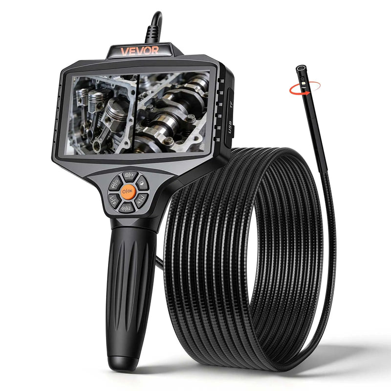 VEVOR 360° rotējošs endoskops ar divām kamerām, 12,7 cm HD IPS dalītā ekrāna displejs, 8 mm kamera ar apgaismojumu, IP67, 5 m inspekcijas kabelis automobiļiem un cauruļvadiem