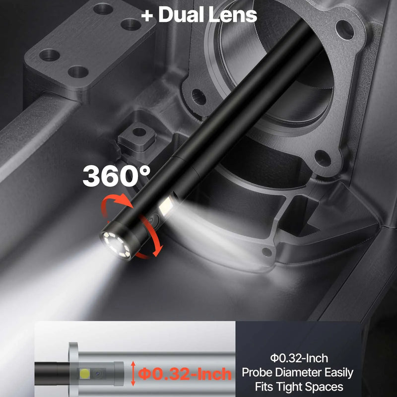 VEVOR 360° rotējošs endoskops ar divām kamerām, 12,7 cm HD IPS dalītā ekrāna displejs, 8 mm kamera ar apgaismojumu, IP67, 5 m inspekcijas kabelis automobiļiem un cauruļvadiem