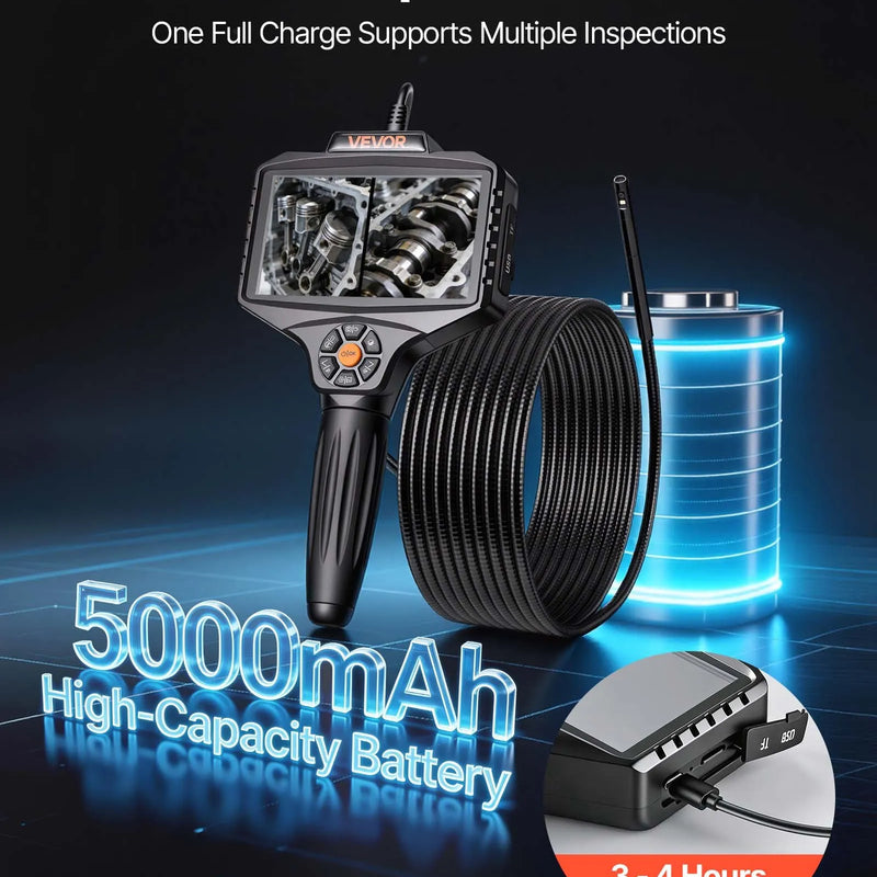 VEVOR 360° rotējošs endoskops ar divām kamerām, 12,7 cm HD IPS dalītā ekrāna displejs, 8 mm kamera ar apgaismojumu, IP67, 5 m inspekcijas kabelis automobiļiem un cauruļvadiem