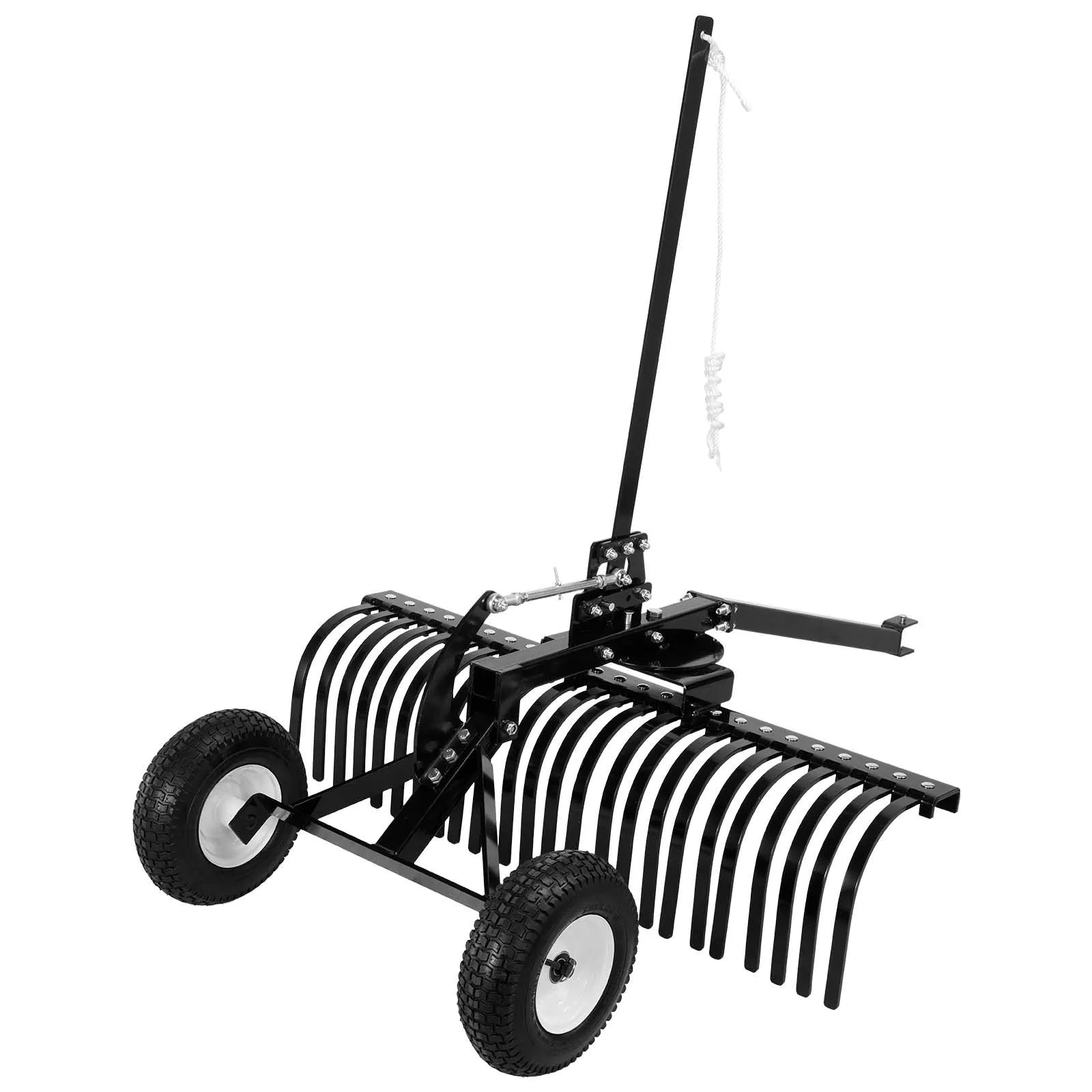 VEVOR 122 cm velkamais ainavu grābeklis, velkams zāliena un akmeņu grābeklis ATV, pļaujmašīnām un traktoriem, 24 izturīgi tērauda zari, regulējams augstums un leņķis, pastiprināts aerācijas grābeklis lapām un dārza atkritumiem