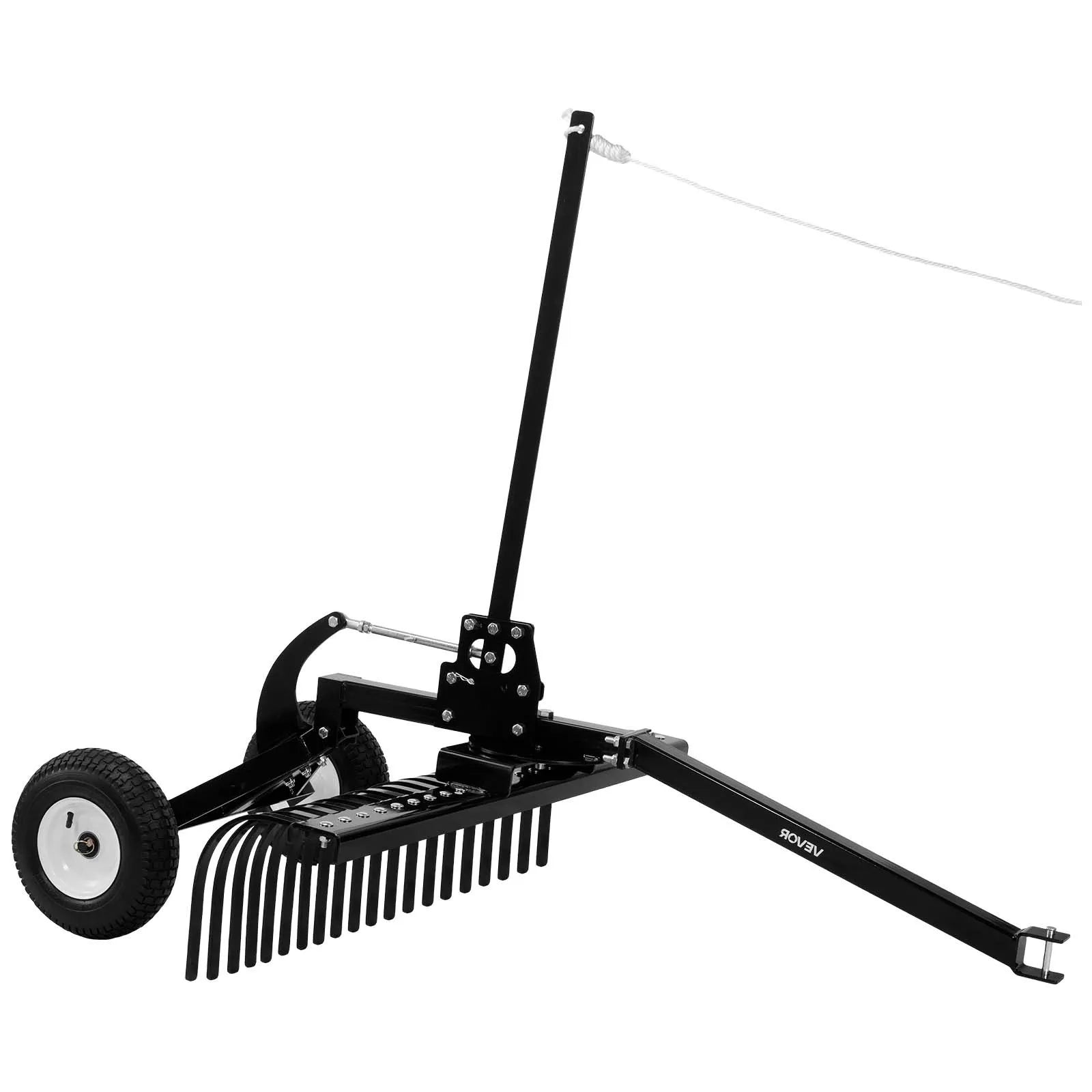 VEVOR 122 cm velkamais ainavu grābeklis, velkams zāliena un akmeņu grābeklis ATV, pļaujmašīnām un traktoriem, 24 izturīgi tērauda zari, regulējams augstums un leņķis, pastiprināts aerācijas grābeklis lapām un dārza atkritumiem