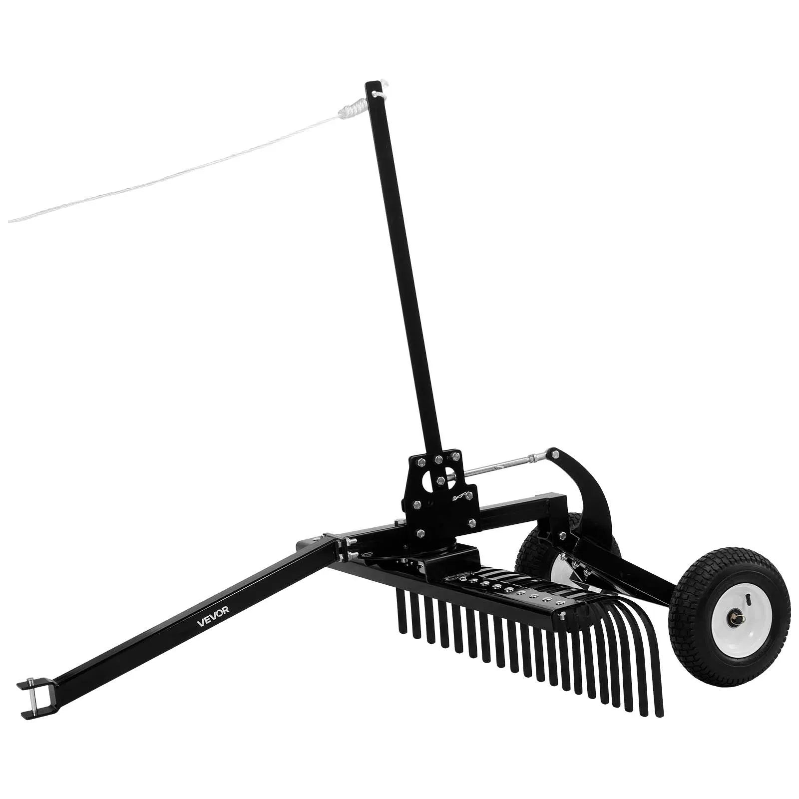 VEVOR 122 cm velkamais ainavu grābeklis, velkams zāliena un akmeņu grābeklis ATV, pļaujmašīnām un traktoriem, 24 izturīgi tērauda zari, regulējams augstums un leņķis, pastiprināts aerācijas grābeklis lapām un dārza atkritumiem