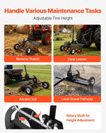 VEVOR 122 cm velkamais ainavu grābeklis, velkams zāliena un akmeņu grābeklis ATV, pļaujmašīnām un traktoriem, 24 izturīgi tērauda zari, regulējams augstums un leņķis, pastiprināts aerācijas grābeklis lapām un dārza atkritumiem
