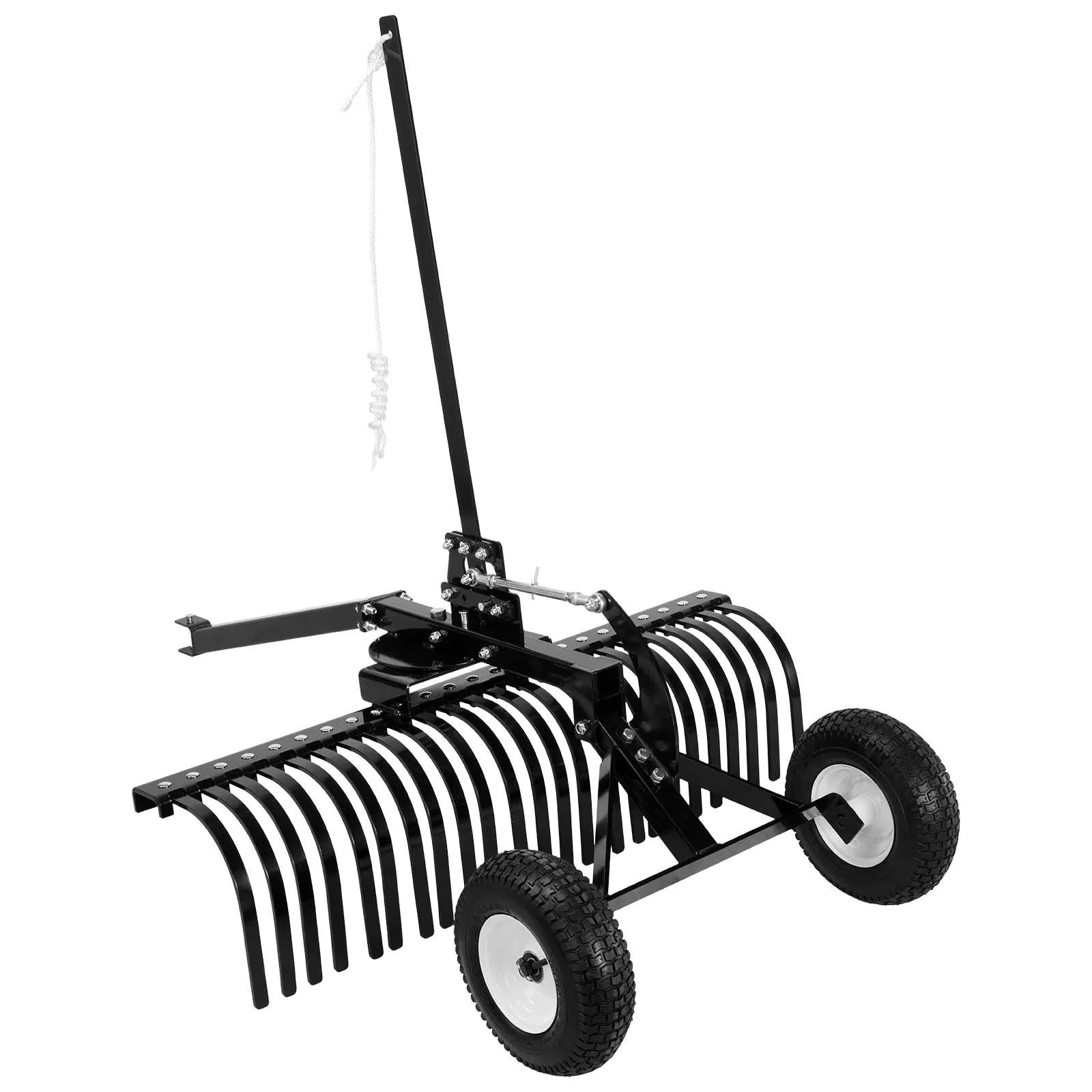 VEVOR 122 cm velkamais ainavu grābeklis, velkams zāliena un akmeņu grābeklis ATV, pļaujmašīnām un traktoriem, 24 izturīgi tērauda zari, regulējams augstums un leņķis, pastiprināts aerācijas grābeklis lapām un dārza atkritumiem