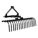 VEVOR 127 cm 3 punktu ainavu akmeņu grābeklis ar 17 tērauda zariem, regulējamu leņķi, piemērots 1. kategorijas traktoriem, pastiprināts zāliena aerators zālei un zariem