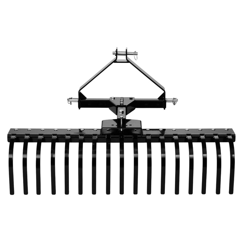 VEVOR 127 cm 3 punktu ainavu akmeņu grābeklis ar 17 tērauda zariem, regulējamu leņķi, piemērots 1. kategorijas traktoriem, pastiprināts zāliena aerators zālei un zariem