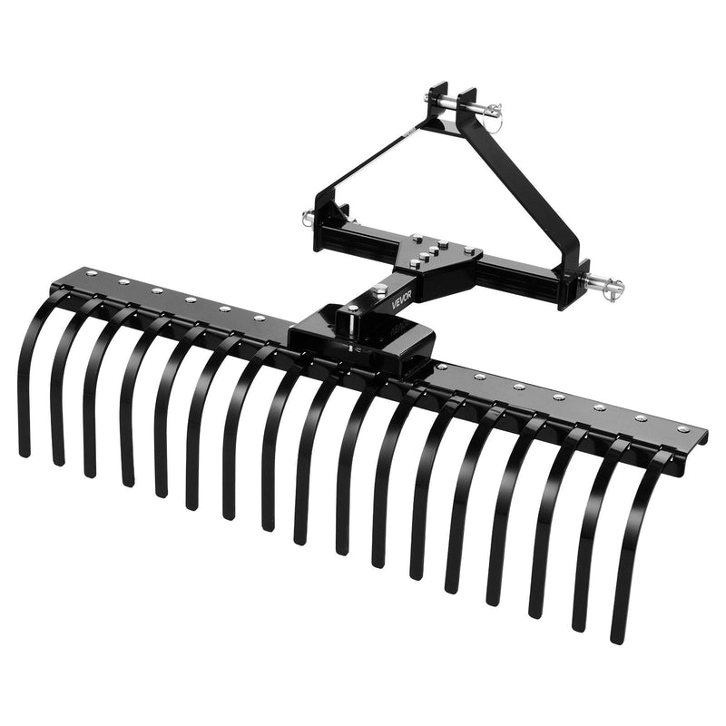 VEVOR 127 cm 3 punktu ainavu akmeņu grābeklis ar 17 tērauda zariem, regulējamu leņķi, piemērots 1. kategorijas traktoriem, pastiprināts zāliena aerators zālei un zariem