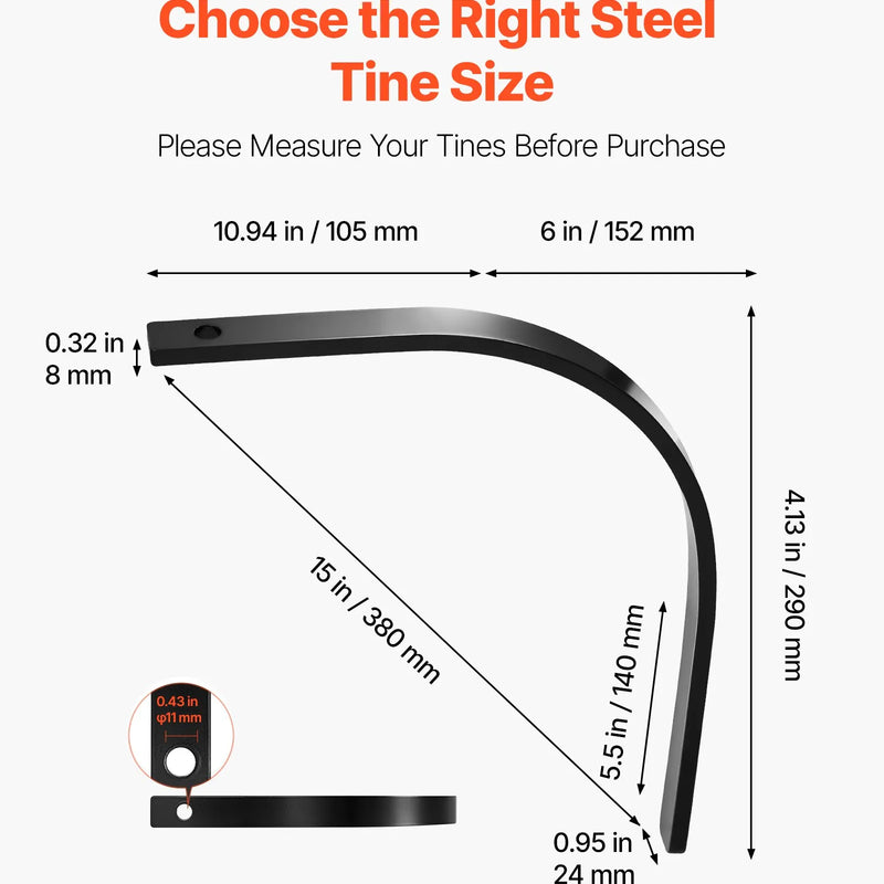 VEVOR akmens grābekļa zobi, 6 gab., 25,4 × 7,9 mm skrūvējami ainavu grābekļa zobi ar vienu stiprinājuma atveri, augstas izturības termiski apstrādāta tērauda rezerves daļas grants grābeklim