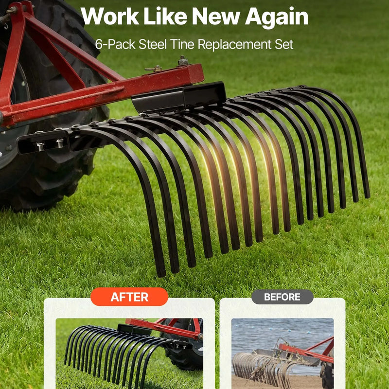 VEVOR akmens grābekļa zobi, 6 gab., 25,4 × 7,9 mm skrūvējami ainavu grābekļa zobi ar vienu stiprinājuma atveri, augstas izturības termiski apstrādāta tērauda rezerves daļas grants grābeklim