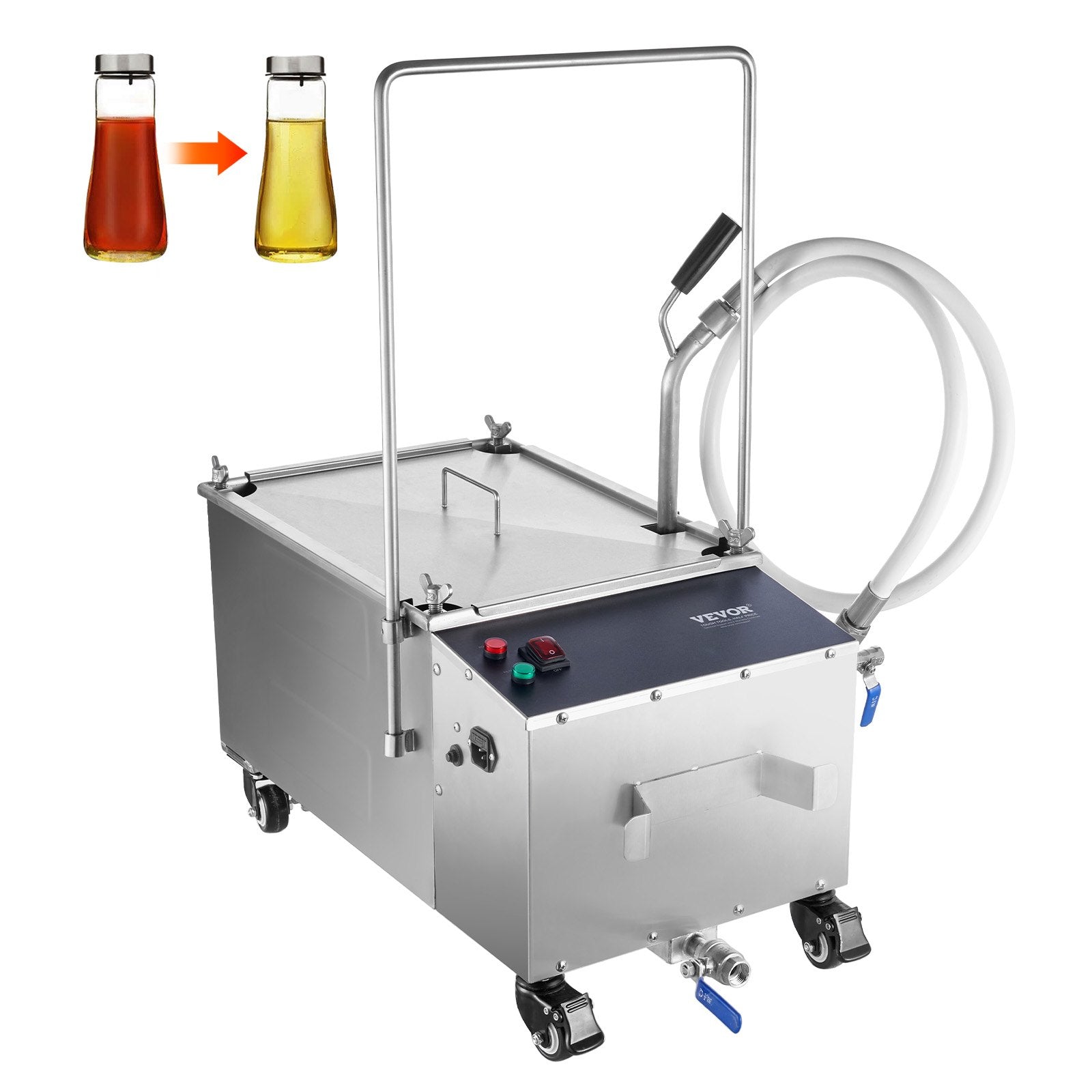 VEVOR Mobilā eļļas filtrēšanas sistēma, 38 L eļļas tvertne, 10 L/min filtrēšanas ātrums, grozāmi riteņi un eļļas šļūtene