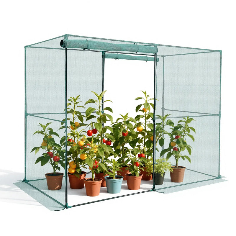 VEVOR augu aizsargbūris 2,39 × 1,2 × 1,8 m ar rāvējslēdzēja durvīm, pretvēja augu aizsardzības telts paaugstinātām dobēm, tomātu aizsargtīkls dārzam un pagalmam