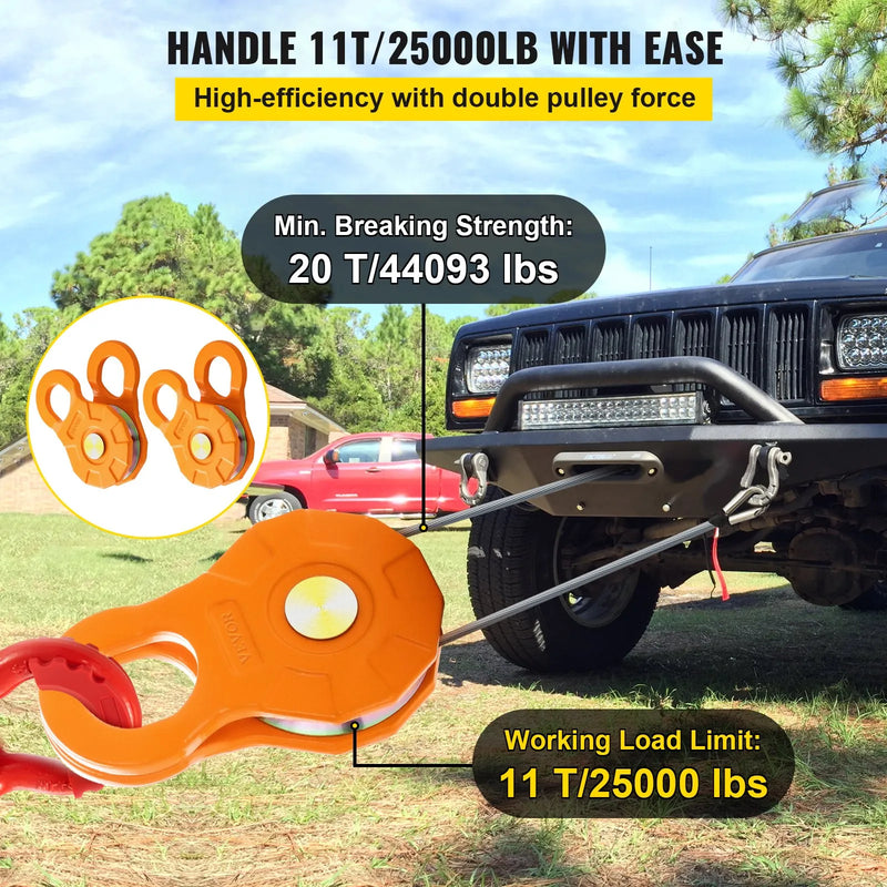 Ролик блока защелки, предельная рабочая нагрузка 11 т, шкив лебедки 14 мм для синтетического троса или мягких зажимов, внедорожное эвакуационное оборудование для трактора, грузовика, ATV и UTV, комплект из 2 штук