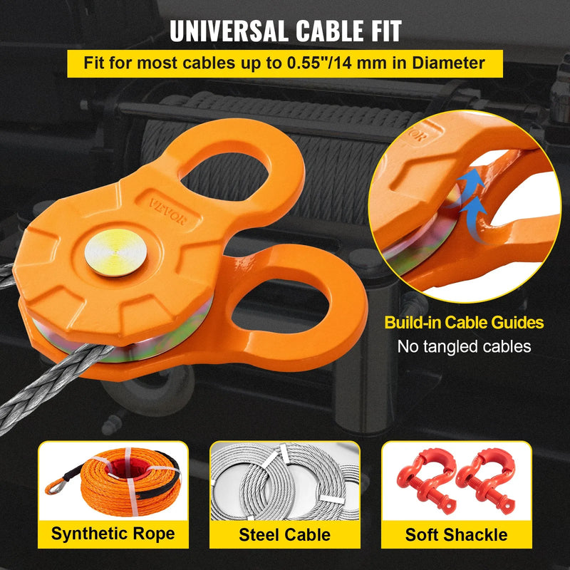 Ролик блока защелки, предельная рабочая нагрузка 11 т, шкив лебедки 14 мм для синтетического троса или мягких зажимов, внедорожное эвакуационное оборудование для трактора, грузовика, ATV и UTV, комплект из 2 штук