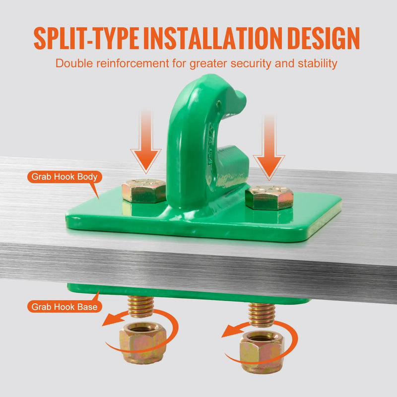 VEVOR traktora kausa āķi 9,5 mm 2 gab. no kalta tērauda ar stiprinājumu un atbalsta plāksni, maksimālā pārrāvuma izturība 6804 kg, piemēroti traktoriem, pikapiem, kravas auto un kemperiem