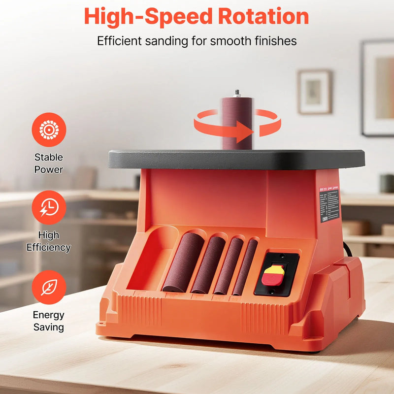 VEVOR oscilējošā vārpstas slīpmašīna, galda modelis 2000 apgr./min, komplektā 6 slīpēšanas uzmavas 12,7–76,2 mm, 16 mm gājiens, darba galds 390 × 415 mm mēbeļu apdarei, amatniecībai un DIY kokapstrādei