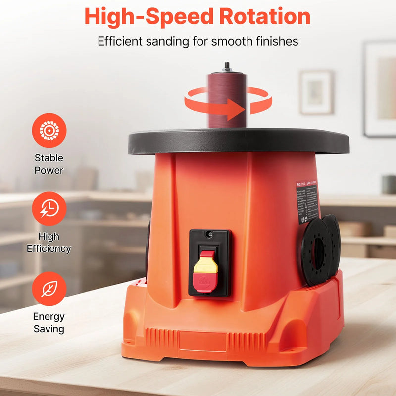 VEVOR oscilējošā vārpstas slīpmašīna ar 2000 apgr./min ātrumu, 6 slīpēšanas uzmavām (12,7–76,2 mm), 16 mm gājienu un 397 × 295 mm čuguna darba galdu, piemērota mēbeļu apdarei, amatniecībai un DIY kokapstrādes darbiem