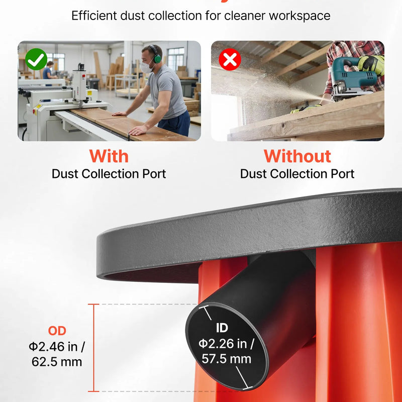 VEVOR oscilējošā vārpstas slīpmašīna ar 2000 apgr./min ātrumu, 6 slīpēšanas uzmavām (12,7–76,2 mm), 16 mm gājienu un 397 × 295 mm čuguna darba galdu, piemērota mēbeļu apdarei, amatniecībai un DIY kokapstrādes darbiem