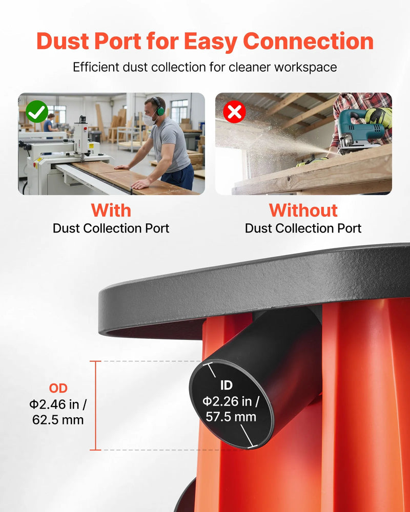 VEVOR oscilējošā vārpstas slīpmašīna ar 2000 apgr./min ātrumu, 6 slīpēšanas uzmavām (12,7–76,2 mm), 16 mm gājienu un 397 × 295 mm čuguna darba galdu, piemērota mēbeļu apdarei, amatniecībai un DIY kokapstrādes darbiem