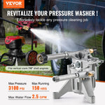 VEVOR augstspiediena mazgātāja sūknis ar vertikālu 22 mm (7/8″) vārpstu, darba spiediens līdz 214 bar, plūsma 9,5 l/min, rezerves sūkņa komplekts ar 5 sprauslām, saderīgs ar Briggs & Stratton, Generac, Devilbiss, Troy Bilt, Honda un Craftsman