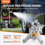 VEVOR augstspiediena mazgātāja sūknis ar vertikālu 22 mm (7/8″) vārpstu, darba spiediens līdz 227 bar, plūsma 11 l/min, rezerves sūkņa komplekts ar 5 sprauslām, montāžas piederumiem un sifona cauruli, saderīgs ar RYOBI, Honda un Briggs & Stratton