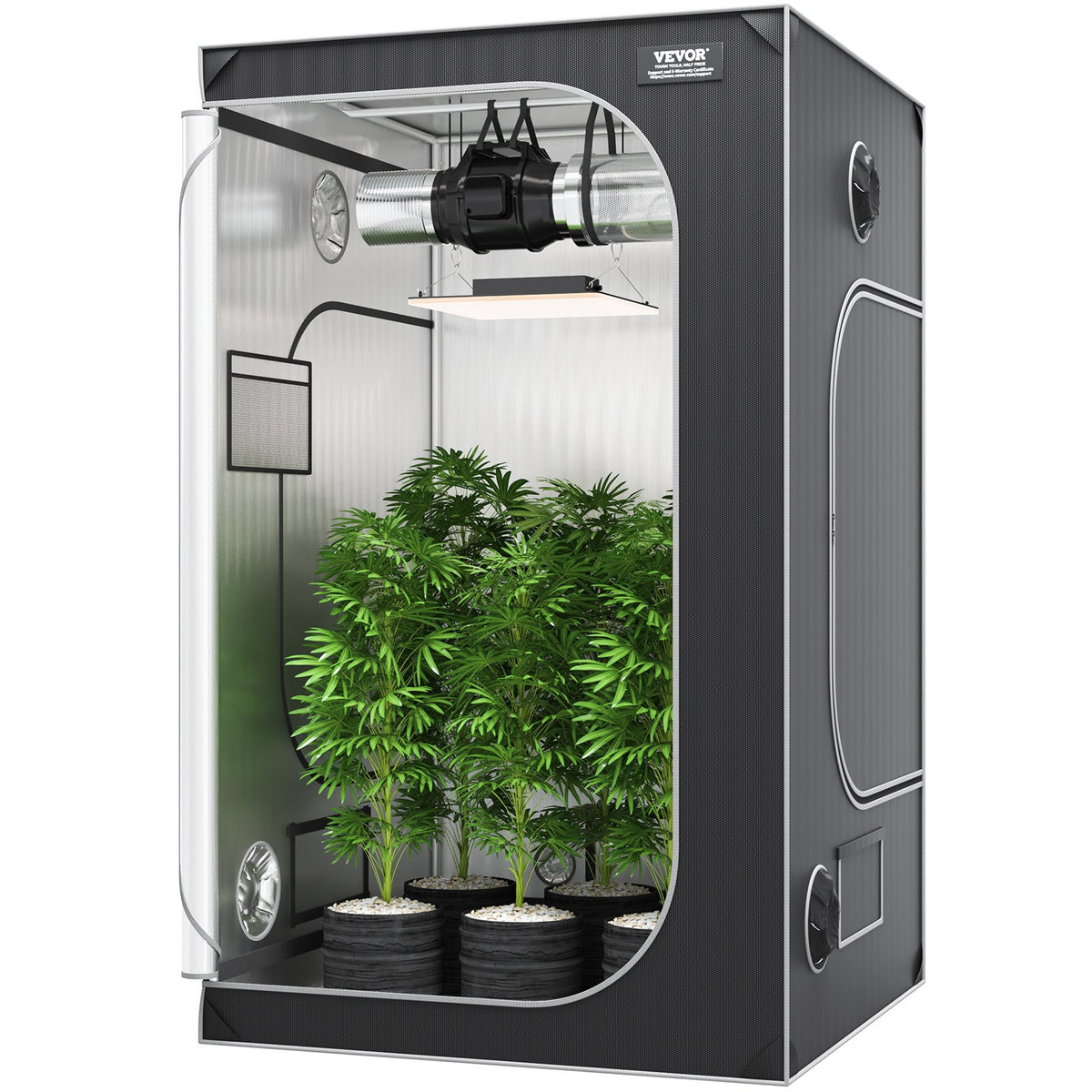 Available in 10 days! VEVOR 121,92 cm x 121,92 cm Growing Tent, 121,92 cm x 121,92 cm x 203,2 cm, High Reflectance 2000D Mylar Hydroponic Growing Tent with Observation Window, Tool Bag and Floor Tray for Indoor Plant Growing