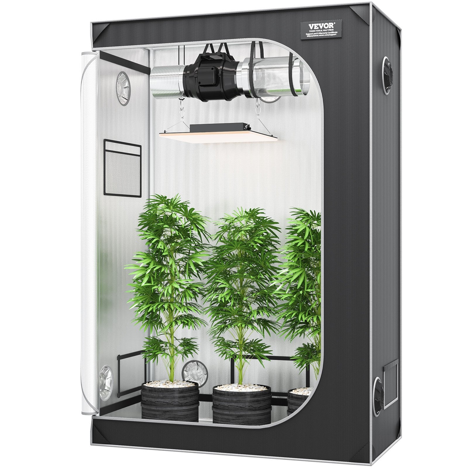 VEVOR 60,96 cm x 121,92 cm Growing Tent, 121,92 cm x 60,96 cm x 182,88 cm, High Reflectance 2000D Mylar Hydroponic Growing Tent with Observation Window, Tool Bag and Floor Tray for Indoor Plant Growing