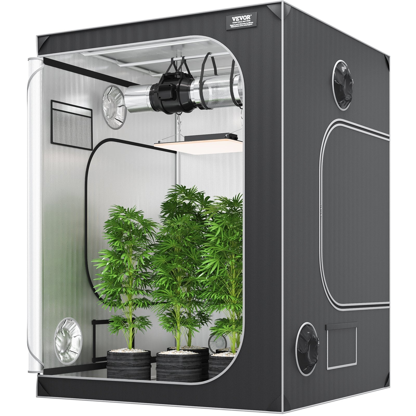 Available in 10 days! VEVOR 152,4 cm x 152,4 cm Growing Tent, 152,4 cm x 152,4 cm x 203,2 cm, High Reflectance 2000D Mylar Hydroponic Growing Tent with Observation Window, Tool Bag and Floor Tray for Indoor Plant Growing