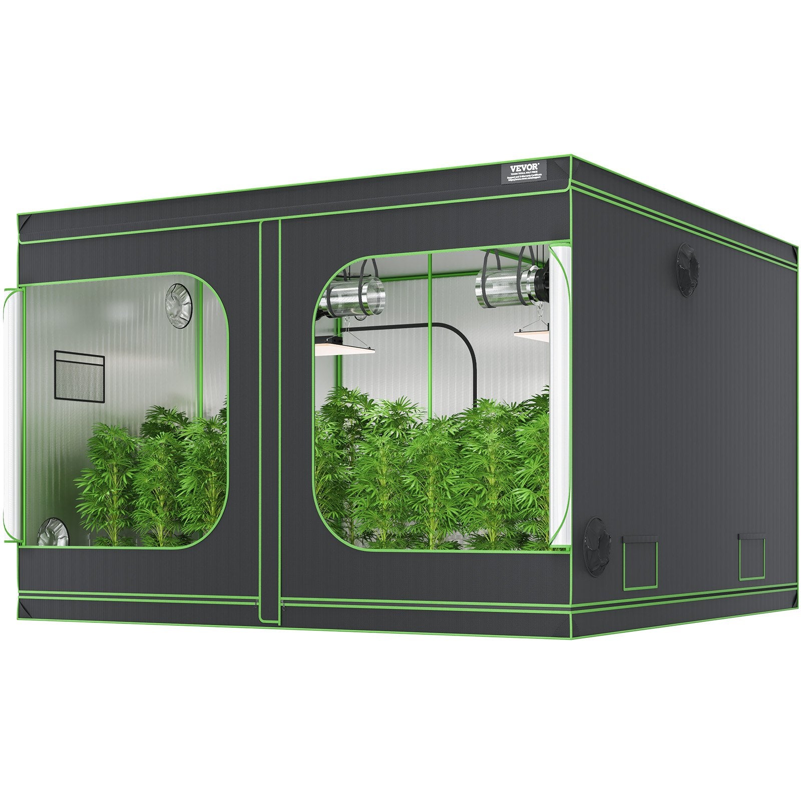 Available in 10 days! VEVOR 304,8 cm x 304,8 cm Growing Tent, 304,8 cm x 304,8 cm x 203,2 cm, High Reflectance 600D Mylar Hydroponic Growing Tent with Observation Window, Tool Bag and Floor Tray for Indoor Plant Growing