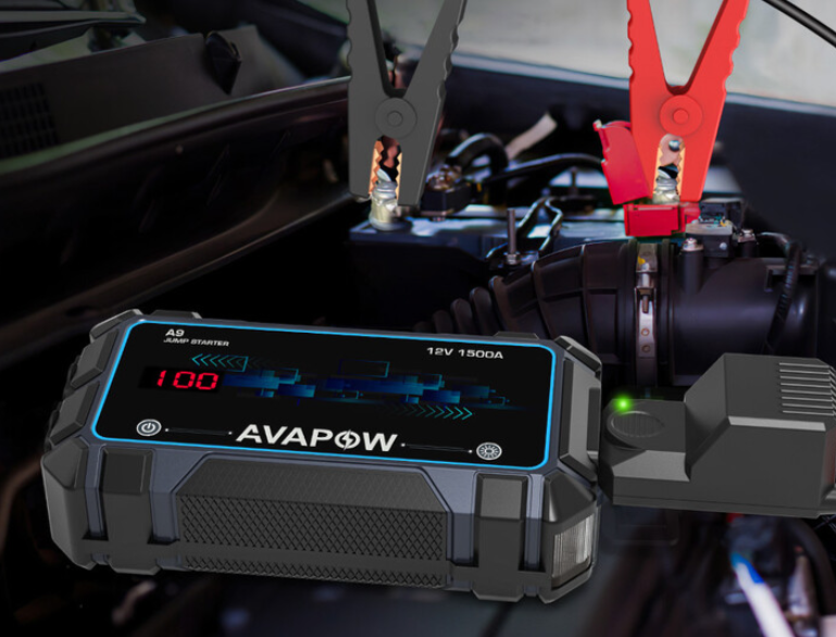 Avapow A9 12V car starter 1500A car battery starter 8000mAh capacity.
