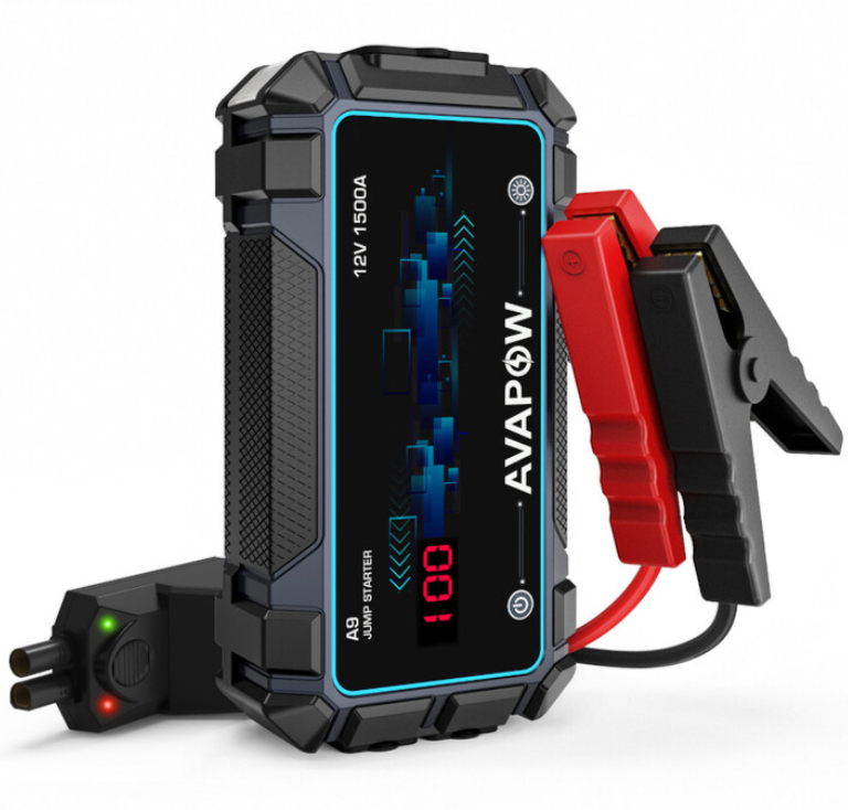 Avapow A9 12V car starter 1500A car battery starter 8000mAh capacity.