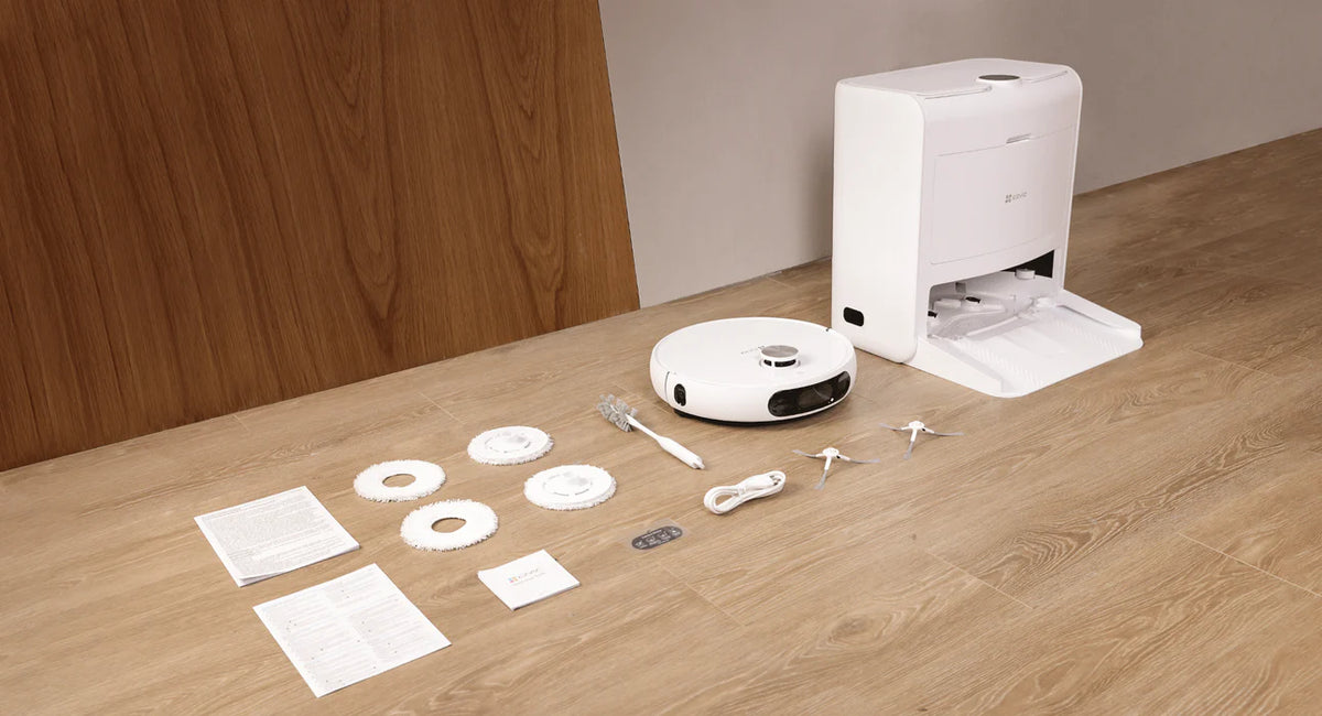EZVIZ RS2 — робот-камера-пылесос, площадь уборки 300 м² на одной зарядке + влажная уборка с вращающимися щетками + голосовое управление