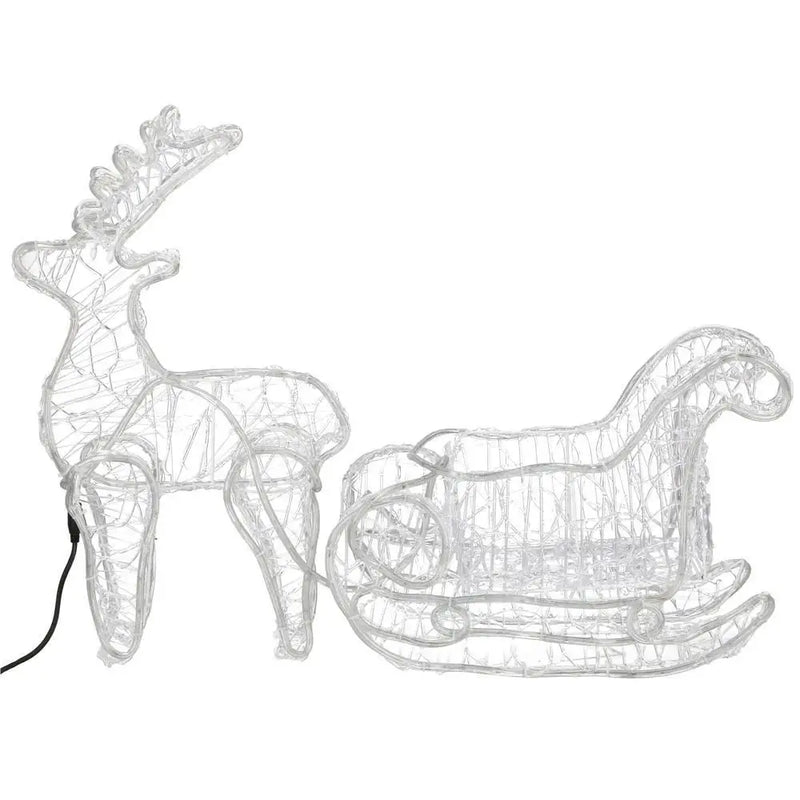 Reindeer decoration with sleigh, warm white. Power supply 220-240V, Power 16w 