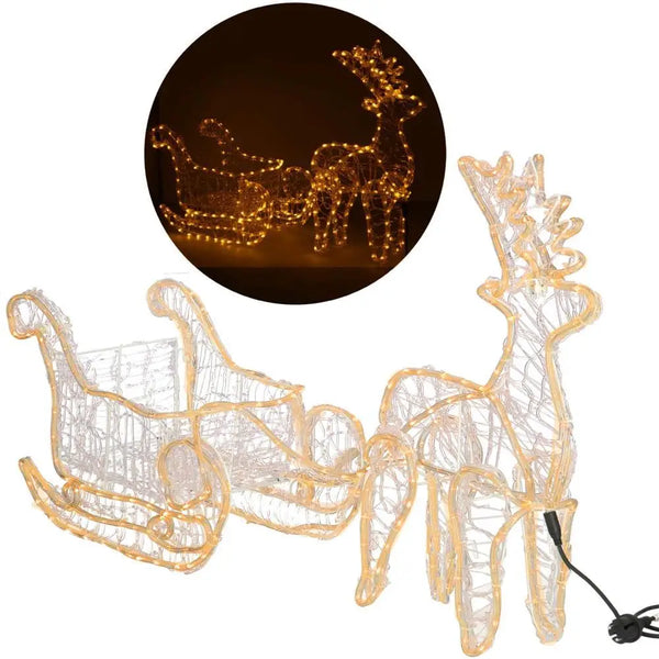 Reindeer decoration with sleigh, warm white. Power supply 220-240V, Power 16w 