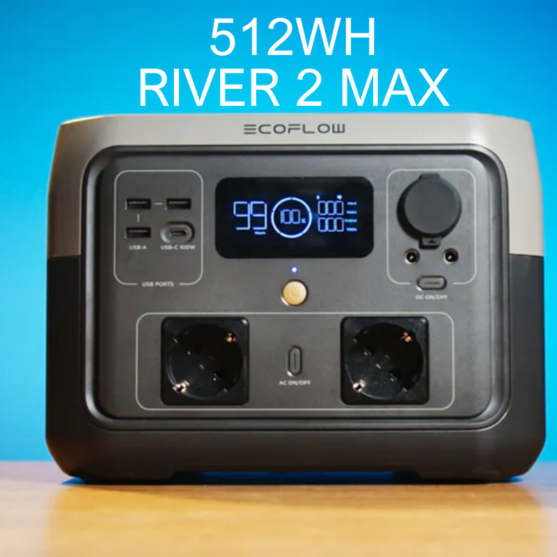 Ecoflow River 2 Max charging station 512Wh, 9 outlets, 500W output, X-Boost 1000W