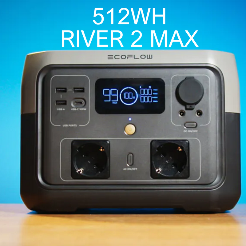 Ecoflow River 2 Max laddningsstation 512Wh, 9 utgångar, 500W utgång, X-Boost 1000W