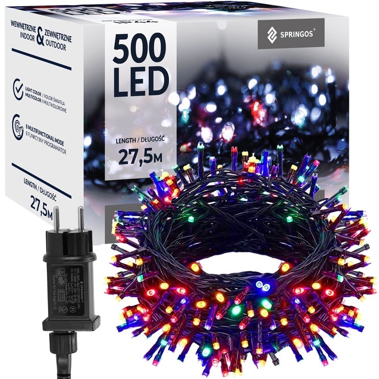 Гирлянда Springos CL0542, 27,5 м, разноцветная, 500 светодиодов