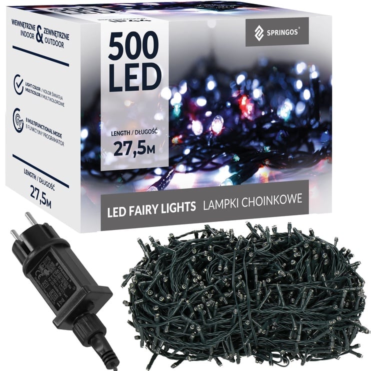 Spuldzīšu virtenes Springos CL0542, 27.5 m, daudzkrāsaina, 500 LED