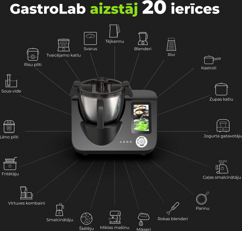 AENO Gastropab 20in1 Gudrais gatavošanas robots. 8 automātiskās programmas. Plašs temperatūras diapazons: 37-130°C