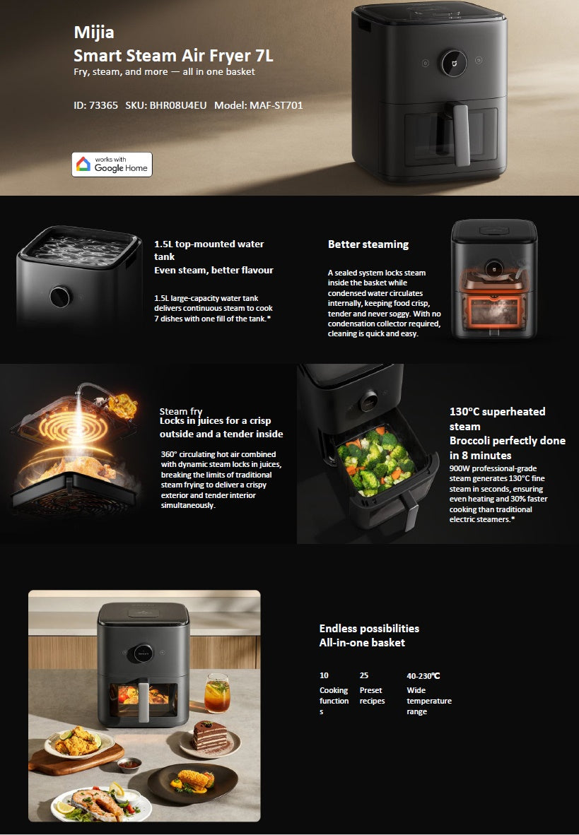 Xiaomi Mijia Smart Steam karstā gaisa friteris, 7 L, 1850 W