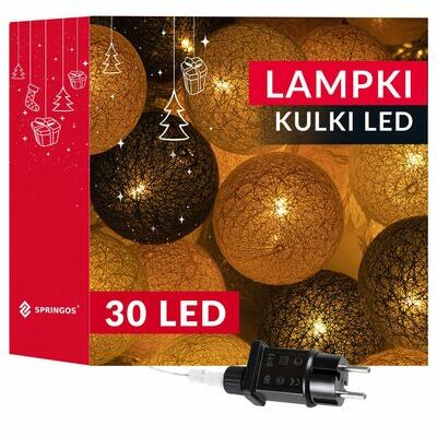 Ziemassvētku virtene 30 LED bumbiņas, 6 m, rozā, grafīta, balta un zila