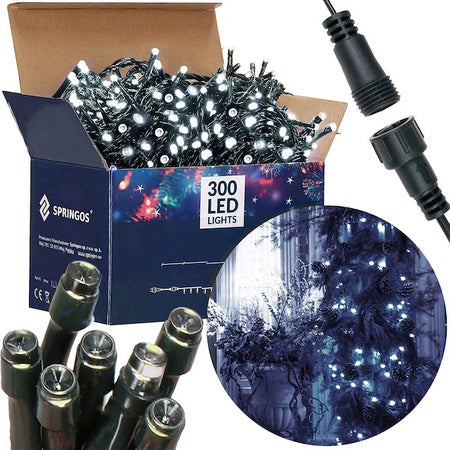 LED gaismas virtene 19,5 m, auksti balta, 300 LED, lietošanai iekštelpās un ārā