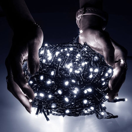 LED gaismas virtene 19,5 m, auksti balta, 300 LED, lietošanai iekštelpās un ārā