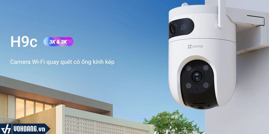 Ezviz H9C 3K (5MP+ 5MP) with 2 lenses (wide-angle fixed and zoom moving) and high resolution. Colour night vision, human tracking, siren, two-way audio