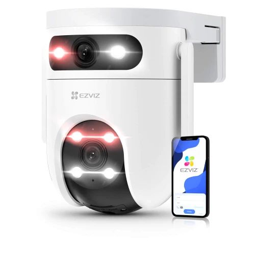 Ezviz H9C 3K (5MP+ 5MP) with 2 lenses (wide-angle fixed and zoom moving) and high resolution. Colour night vision, human tracking, siren, two-way audio